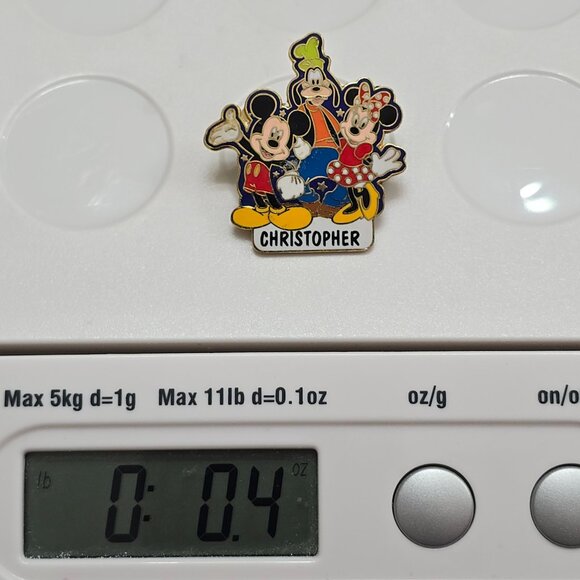 Vintage Disney Pin Mickey Goofy Minnie Personalized "Christopher" Badge - Picture 7 of 7
